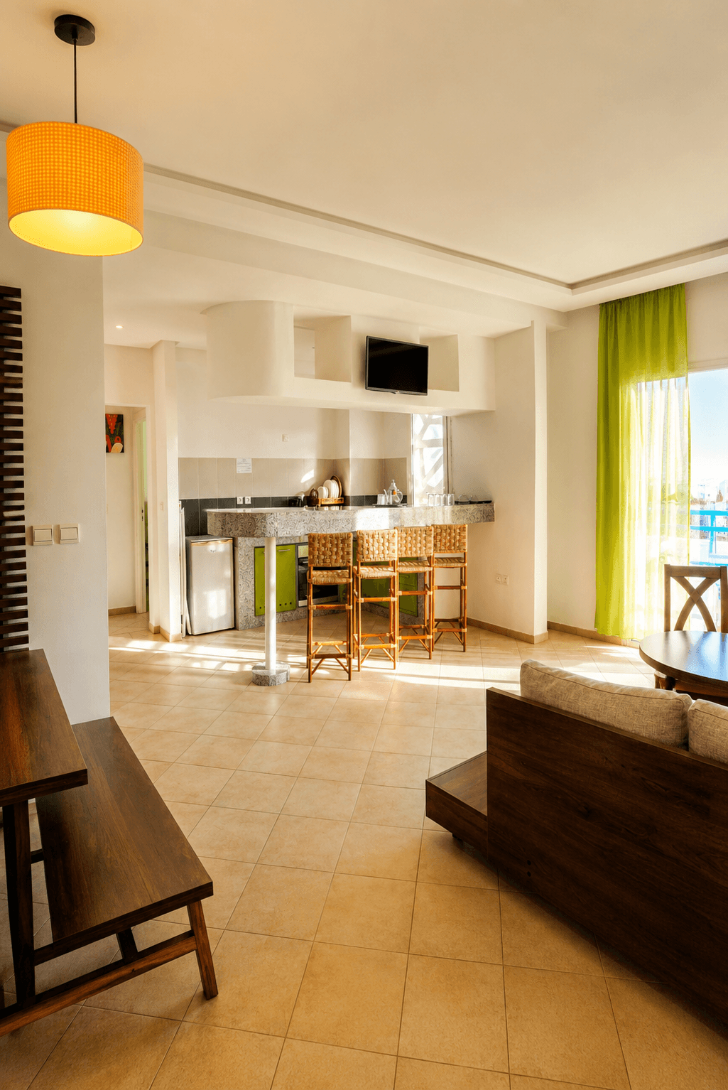 Séjour et cuisine d'un appartement